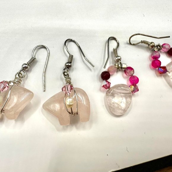 16" Pink Quartz Geode Gemstone Beaded Necklace and Earrings - Picture 14 of 17